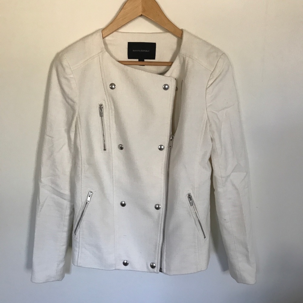 White cotton moto blazer